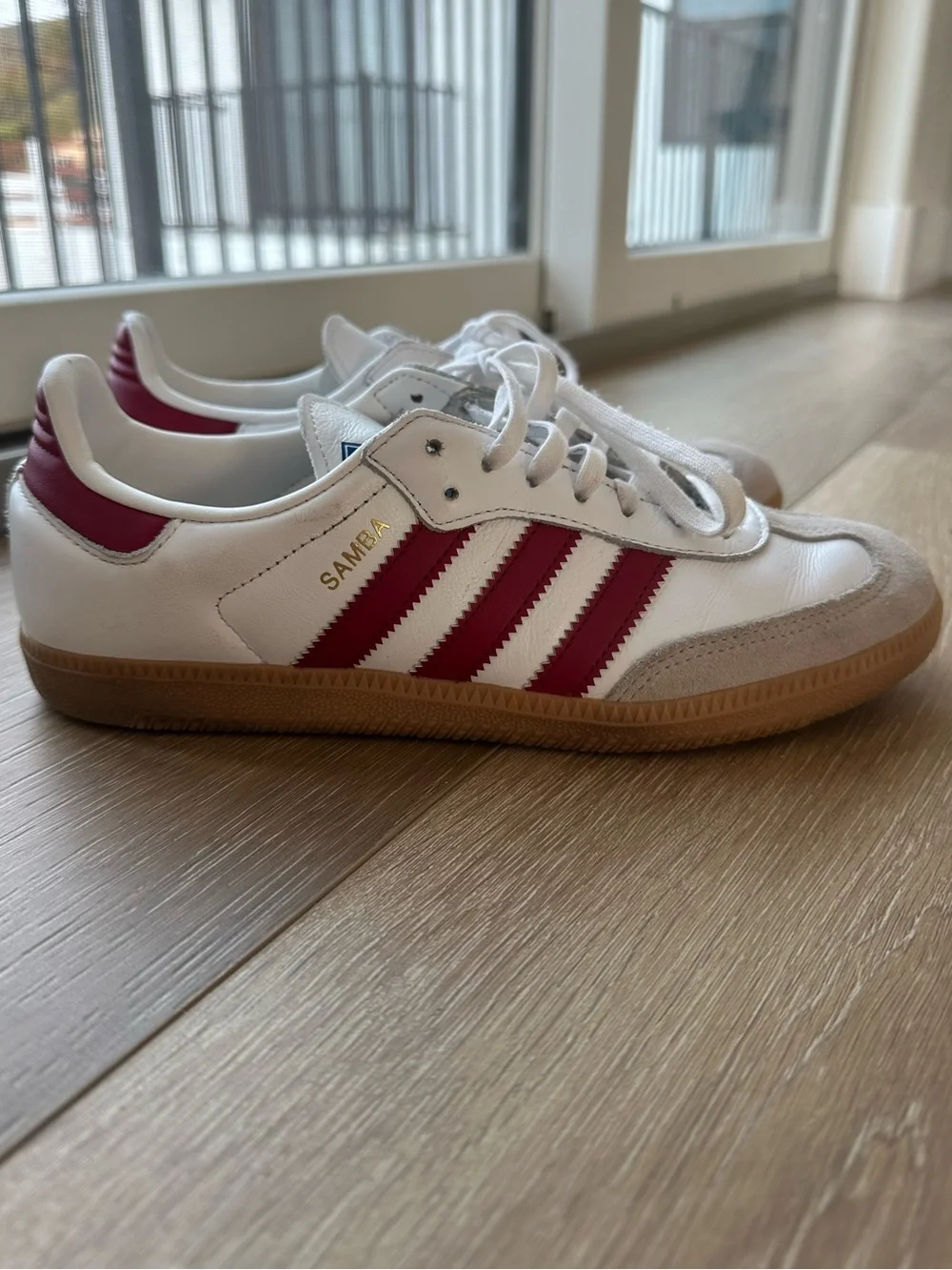 adidas Samba Sneakers - White with Red Stripes and Gum Sole